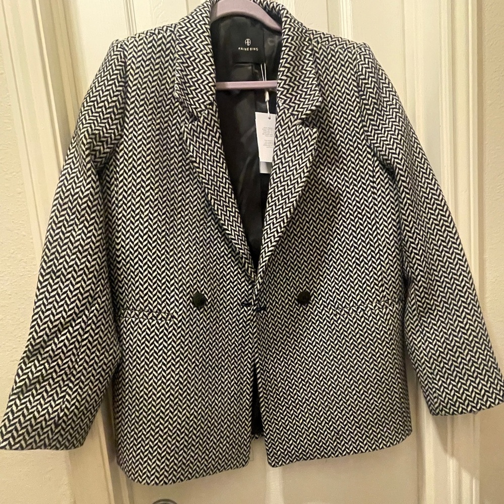 Anine Bing Black and White Herringbone Blazer